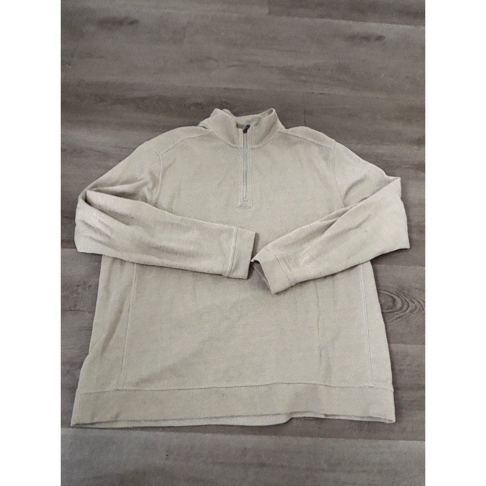 Tommy Bahama Mens XL Beige Ribbed Quarter Zip Pullover Sweater Marlin Logo